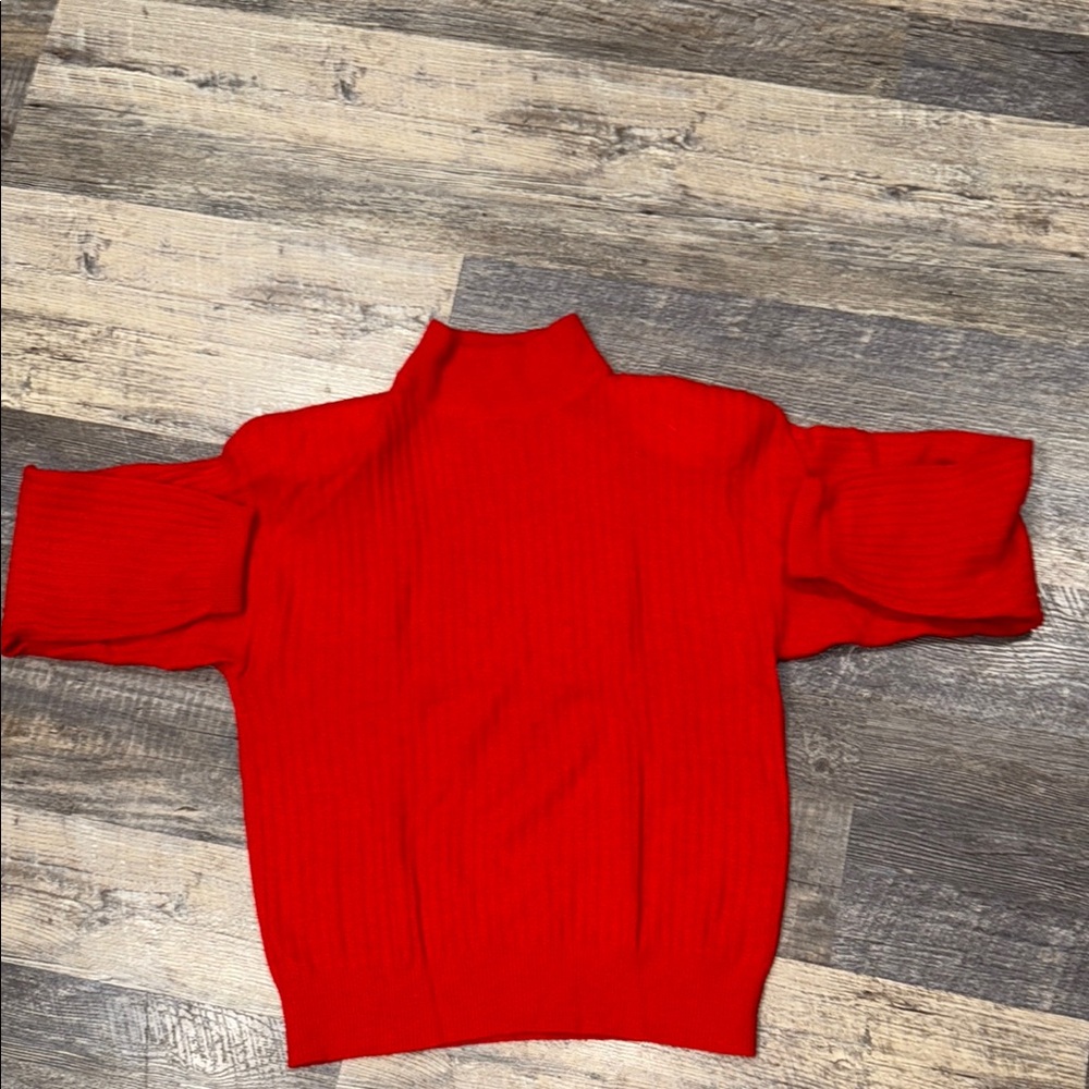 Vibrant Red Lambswool/Angora Turtleneck Sweater with Chunky Knit By Jacobsons